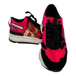 Ruco Line Neon Pink Sequin Platform Sneakers Black Suede EU 38 Made in EU